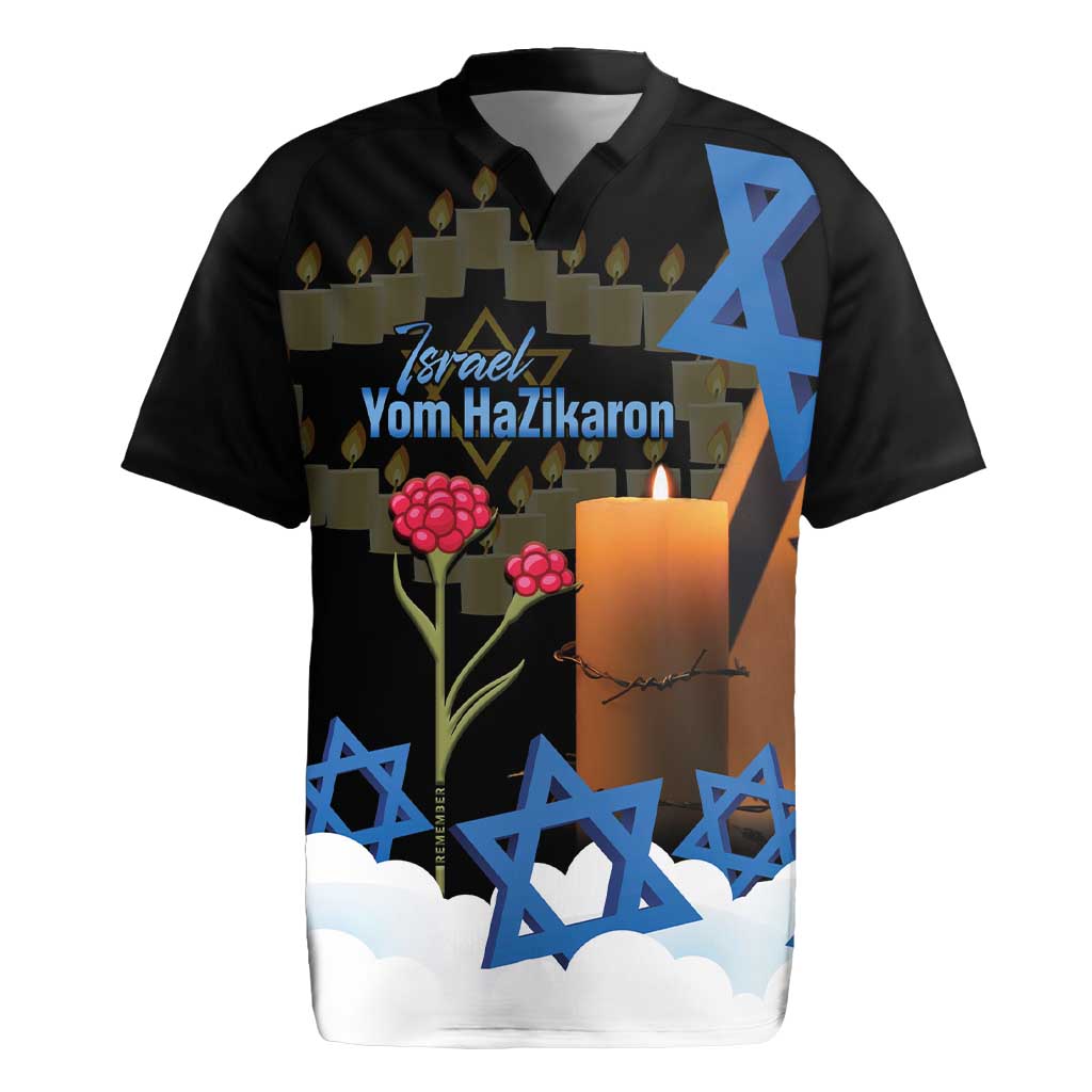 Israel Memorial Day Rugby Jersey Red Everlasting Flower With Candle Light