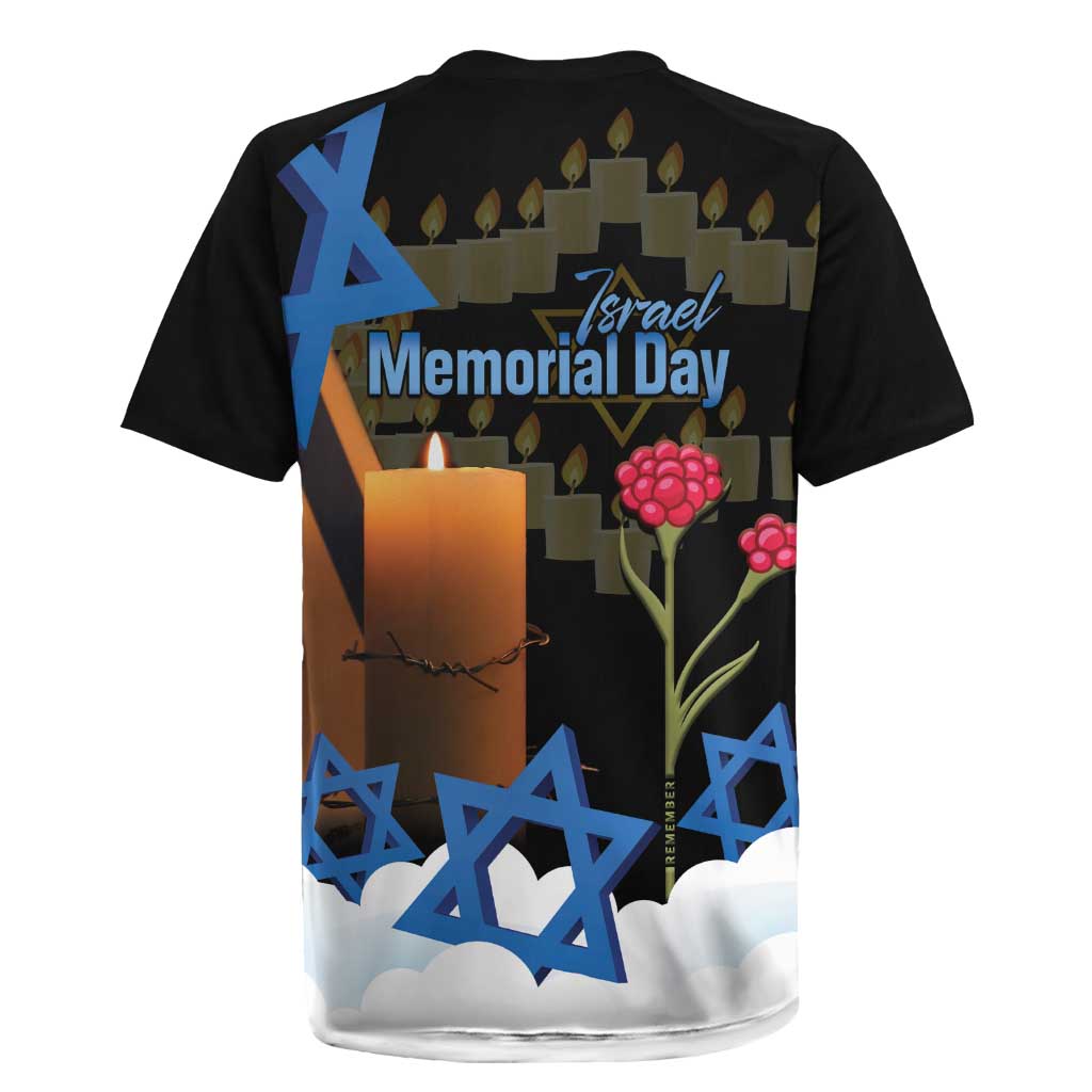Israel Memorial Day Rugby Jersey Red Everlasting Flower With Candle Light