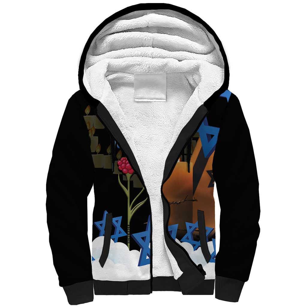 Israel Memorial Day Sherpa Hoodie Red Everlasting Flower With Candle Light