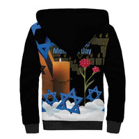 Israel Memorial Day Sherpa Hoodie Red Everlasting Flower With Candle Light