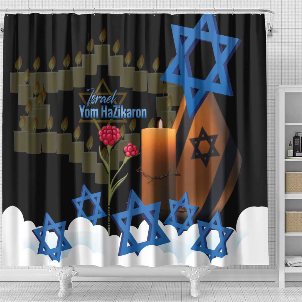 Israel Memorial Day Shower Curtain Red Everlasting Flower With Candle Light