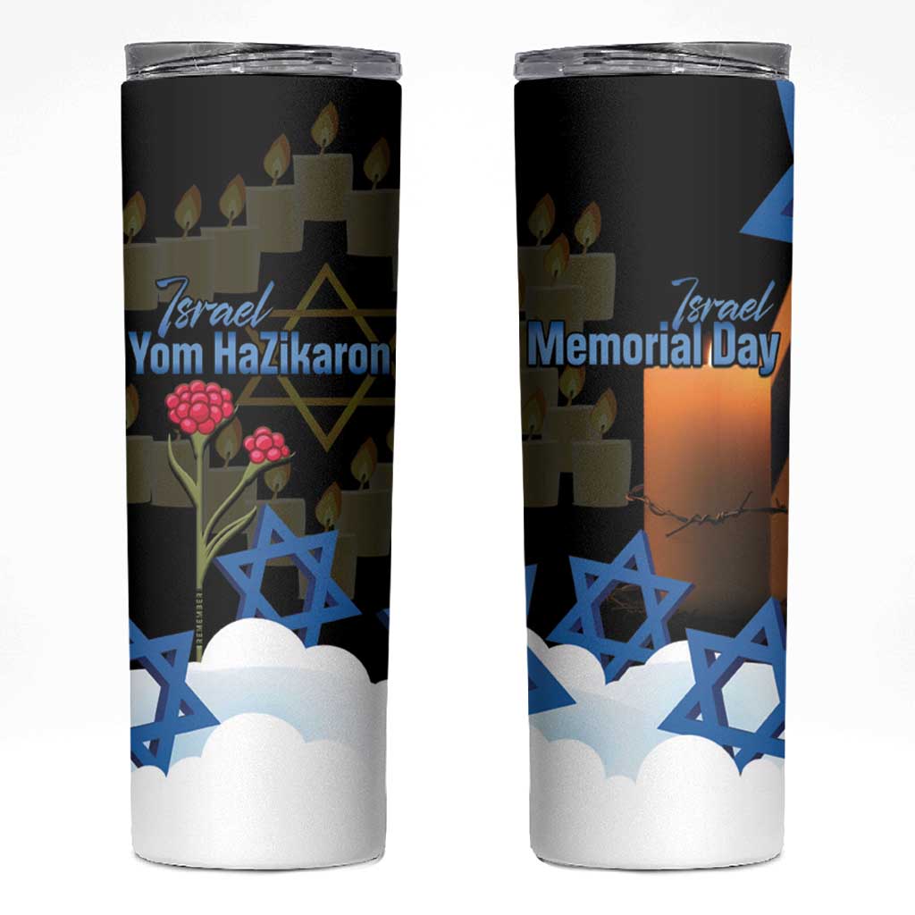 Israel Memorial Day Skinny Tumbler Red Everlasting Flower With Candle Light