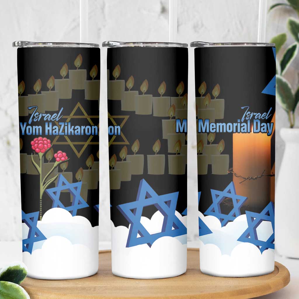 Israel Memorial Day Skinny Tumbler Red Everlasting Flower With Candle Light