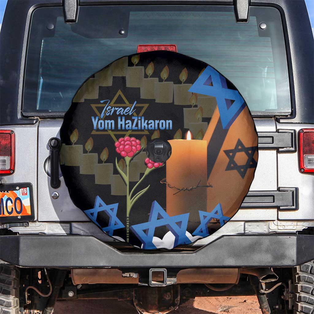 Israel Memorial Day Spare Tire Cover Red Everlasting Flower With Candle Light