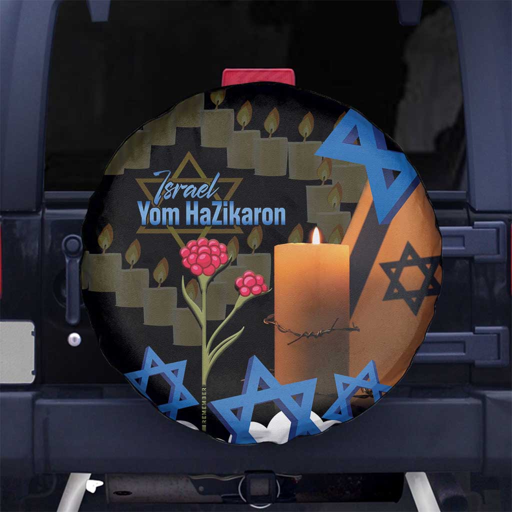 Israel Memorial Day Spare Tire Cover Red Everlasting Flower With Candle Light