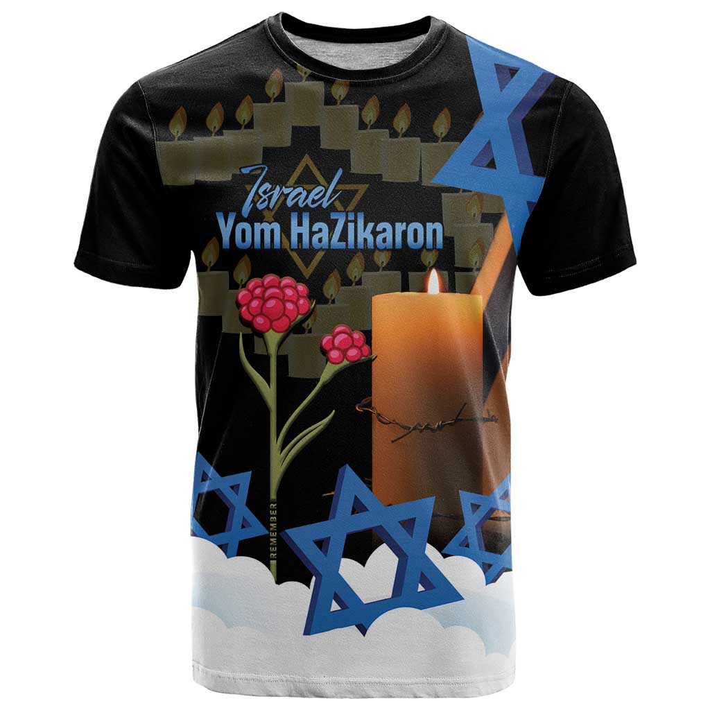 Israel Memorial Day T Shirt Red Everlasting Flower With Candle Light