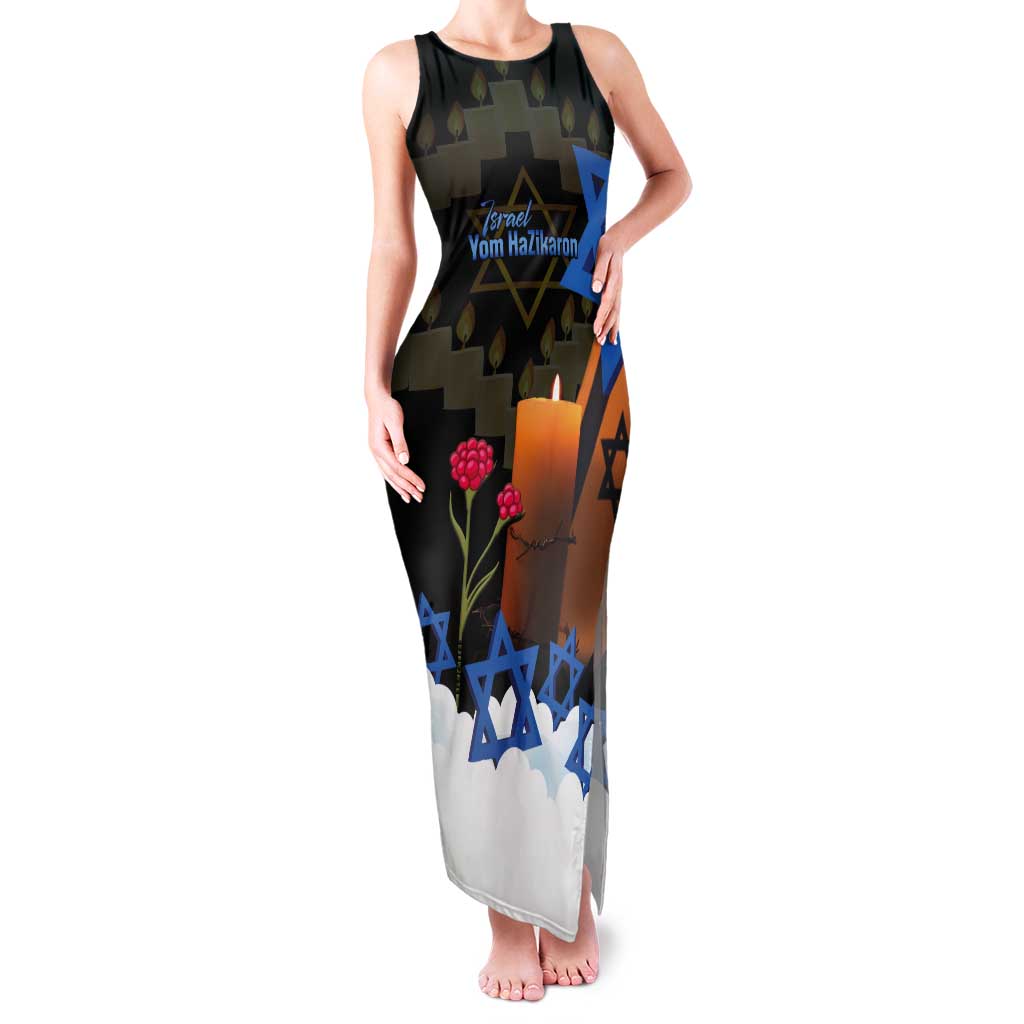 Israel Memorial Day Tank Maxi Dress Red Everlasting Flower With Candle Light