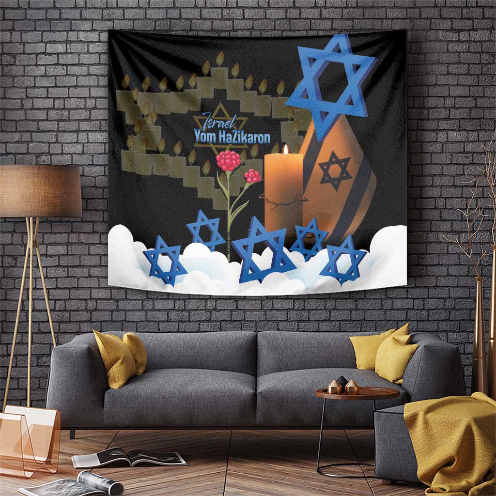 Israel Memorial Day Tapestry Red Everlasting Flower With Candle Light