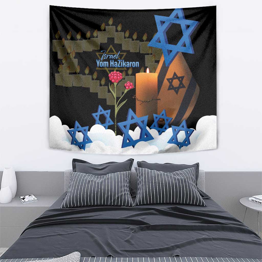 Israel Memorial Day Tapestry Red Everlasting Flower With Candle Light