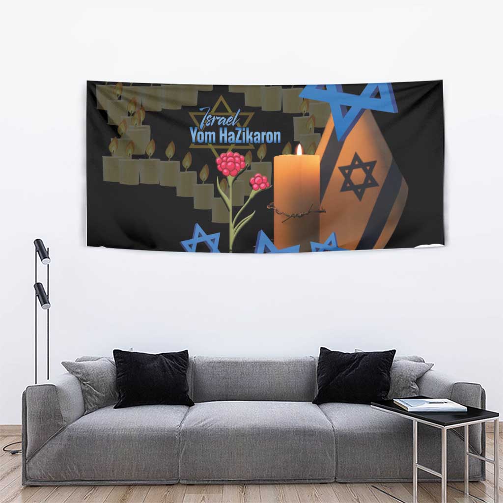 Israel Memorial Day Tapestry Red Everlasting Flower With Candle Light