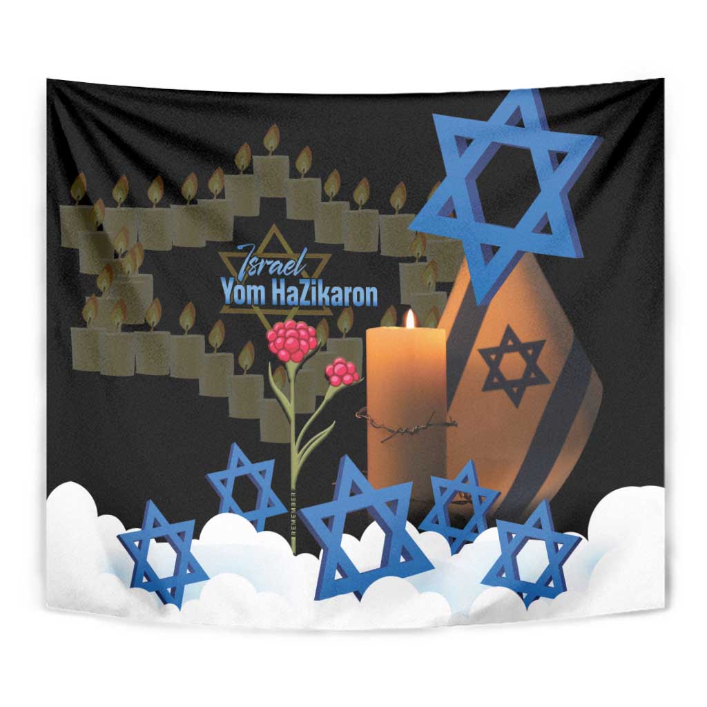 Israel Memorial Day Tapestry Red Everlasting Flower With Candle Light