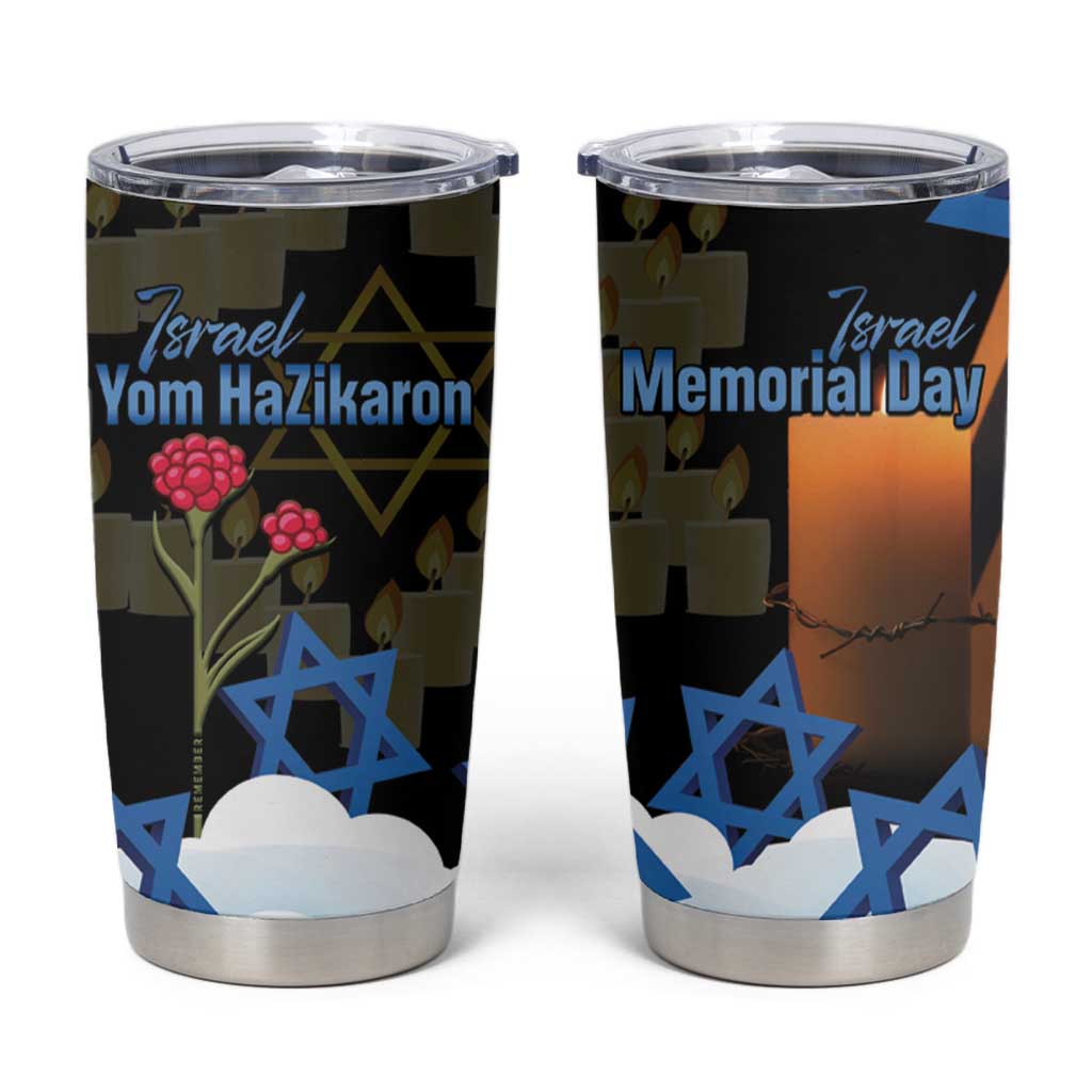 Israel Memorial Day Tumbler Cup Red Everlasting Flower With Candle Light