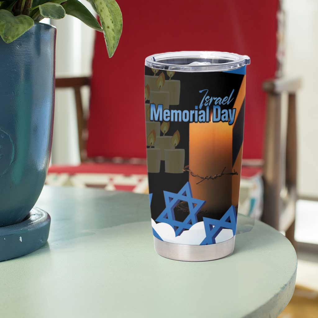 Israel Memorial Day Tumbler Cup Red Everlasting Flower With Candle Light