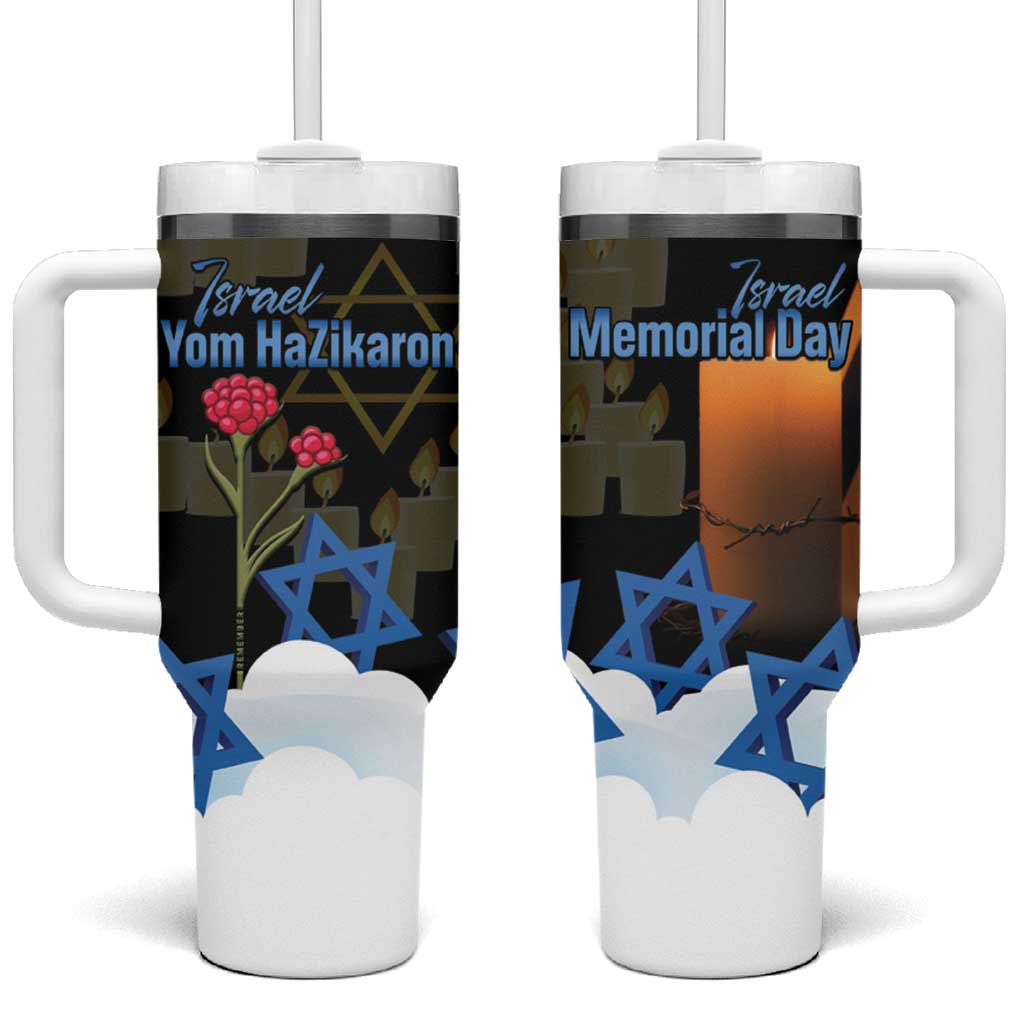 Israel Memorial Day Tumbler With Handle Red Everlasting Flower With Candle Light