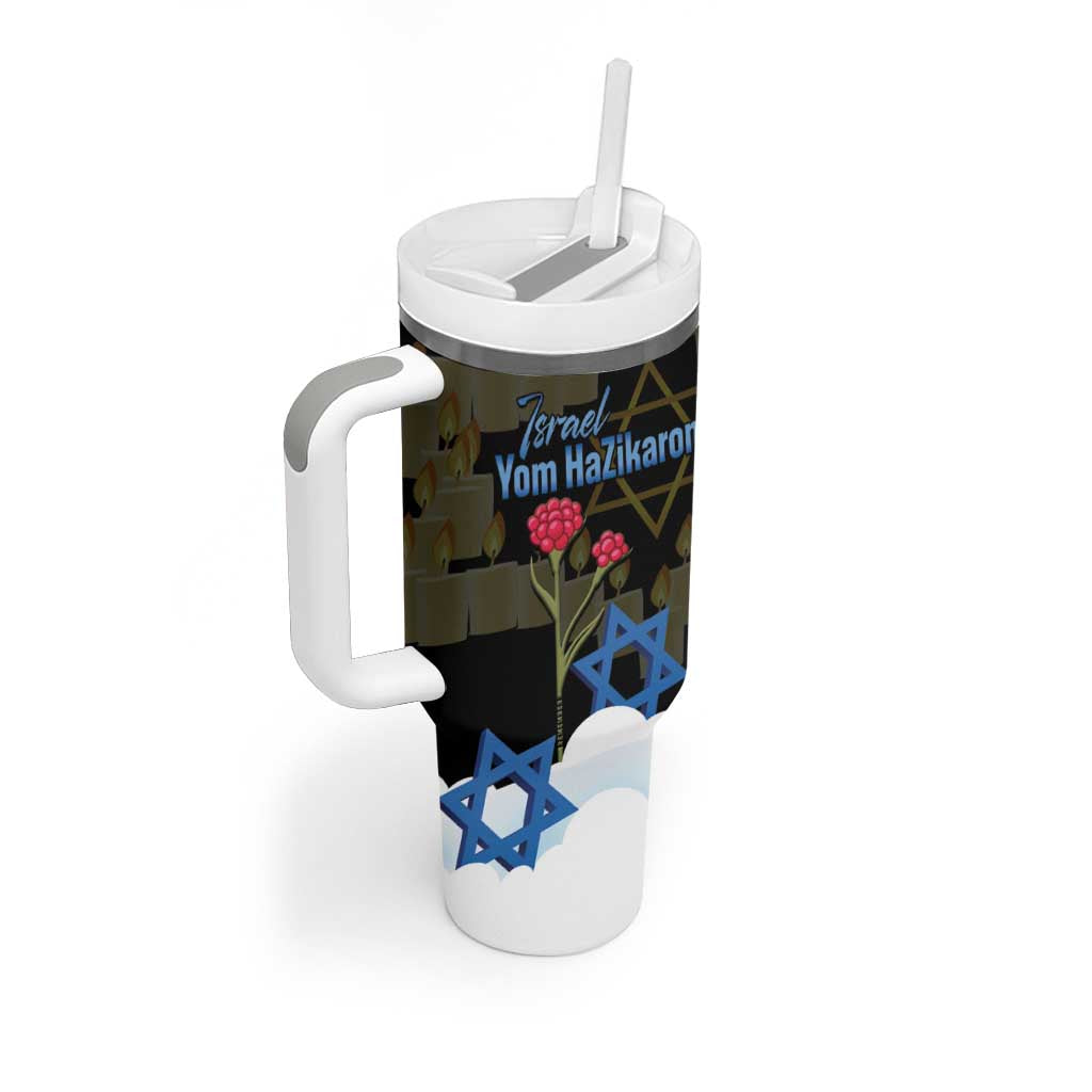 Israel Memorial Day Tumbler With Handle Red Everlasting Flower With Candle Light