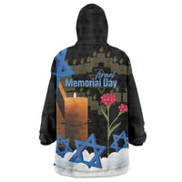 Israel Memorial Day Wearable Blanket Hoodie Red Everlasting Flower With Candle Light