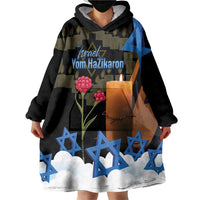 Israel Memorial Day Wearable Blanket Hoodie Red Everlasting Flower With Candle Light