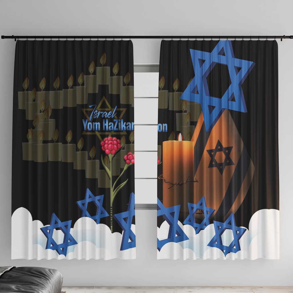 Israel Memorial Day Window Curtain Red Everlasting Flower With Candle Light