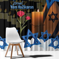Israel Memorial Day Window Curtain Red Everlasting Flower With Candle Light
