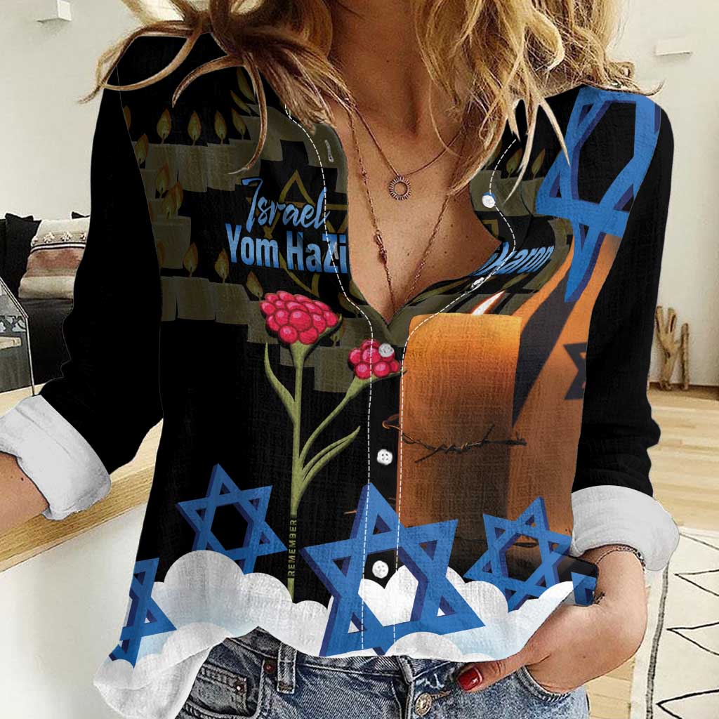 Israel Memorial Day Women Casual Shirt Red Everlasting Flower With Candle Light