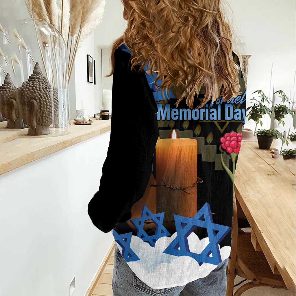 Israel Memorial Day Women Casual Shirt Red Everlasting Flower With Candle Light