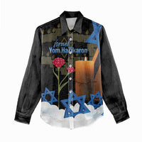 Israel Memorial Day Women Casual Shirt Red Everlasting Flower With Candle Light