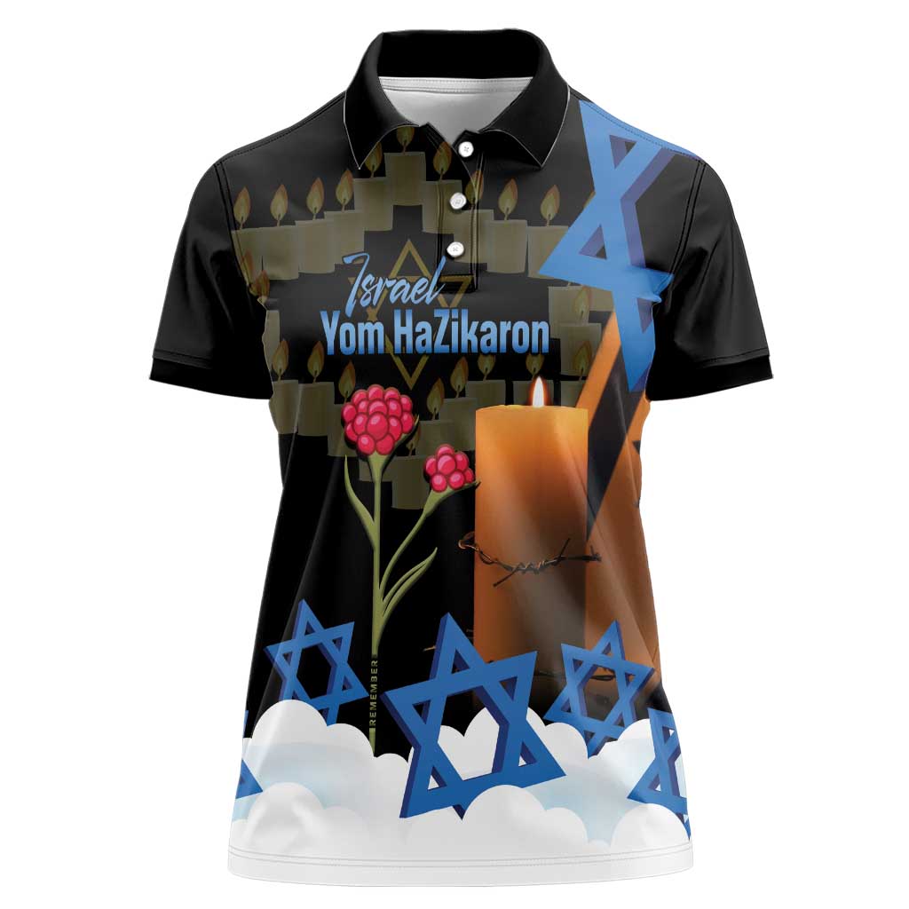 Israel Memorial Day Women Polo Shirt Red Everlasting Flower With Candle Light
