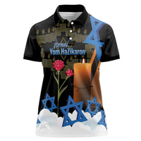 Israel Memorial Day Women Polo Shirt Red Everlasting Flower With Candle Light