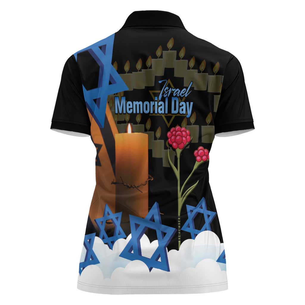 Israel Memorial Day Women Polo Shirt Red Everlasting Flower With Candle Light