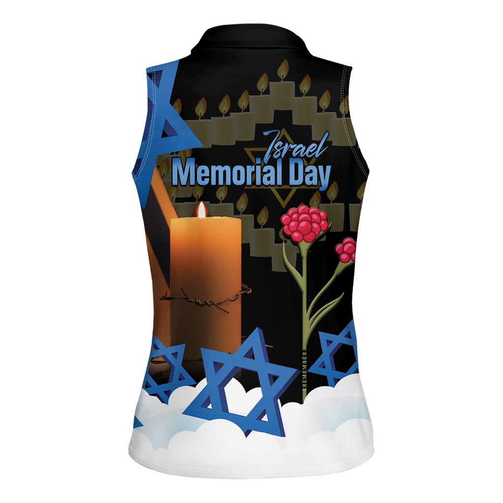 Israel Memorial Day Women Sleeveless Polo Shirt Red Everlasting Flower With Candle Light