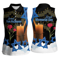 Israel Memorial Day Women Sleeveless Polo Shirt Red Everlasting Flower With Candle Light