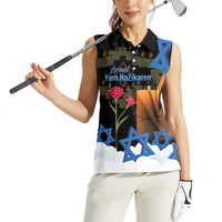 Israel Memorial Day Women Sleeveless Polo Shirt Red Everlasting Flower With Candle Light