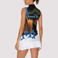 Israel Memorial Day Women Sleeveless Polo Shirt Red Everlasting Flower With Candle Light