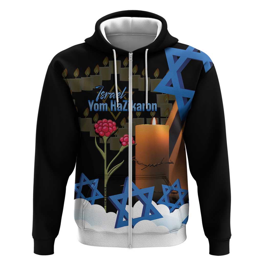 Israel Memorial Day Zip Hoodie Red Everlasting Flower With Candle Light