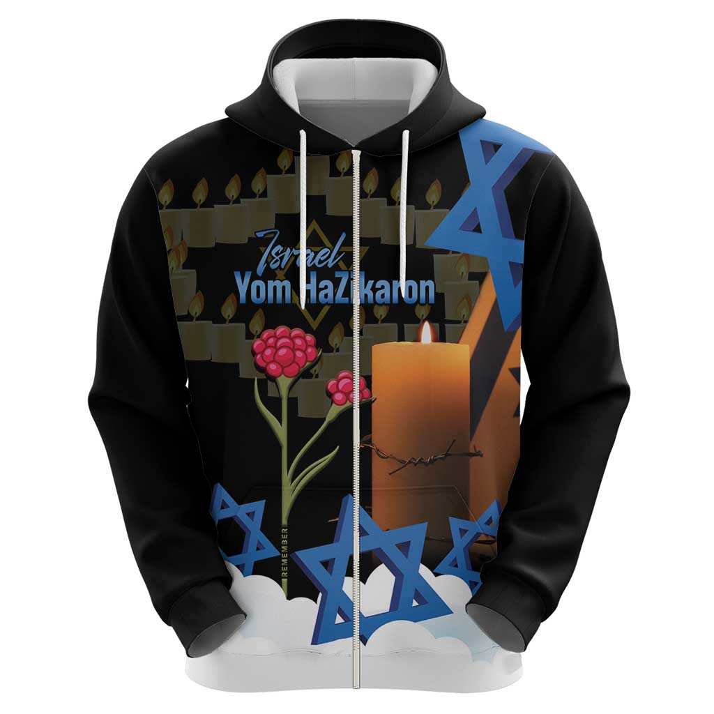 Israel Memorial Day Zip Hoodie Red Everlasting Flower With Candle Light