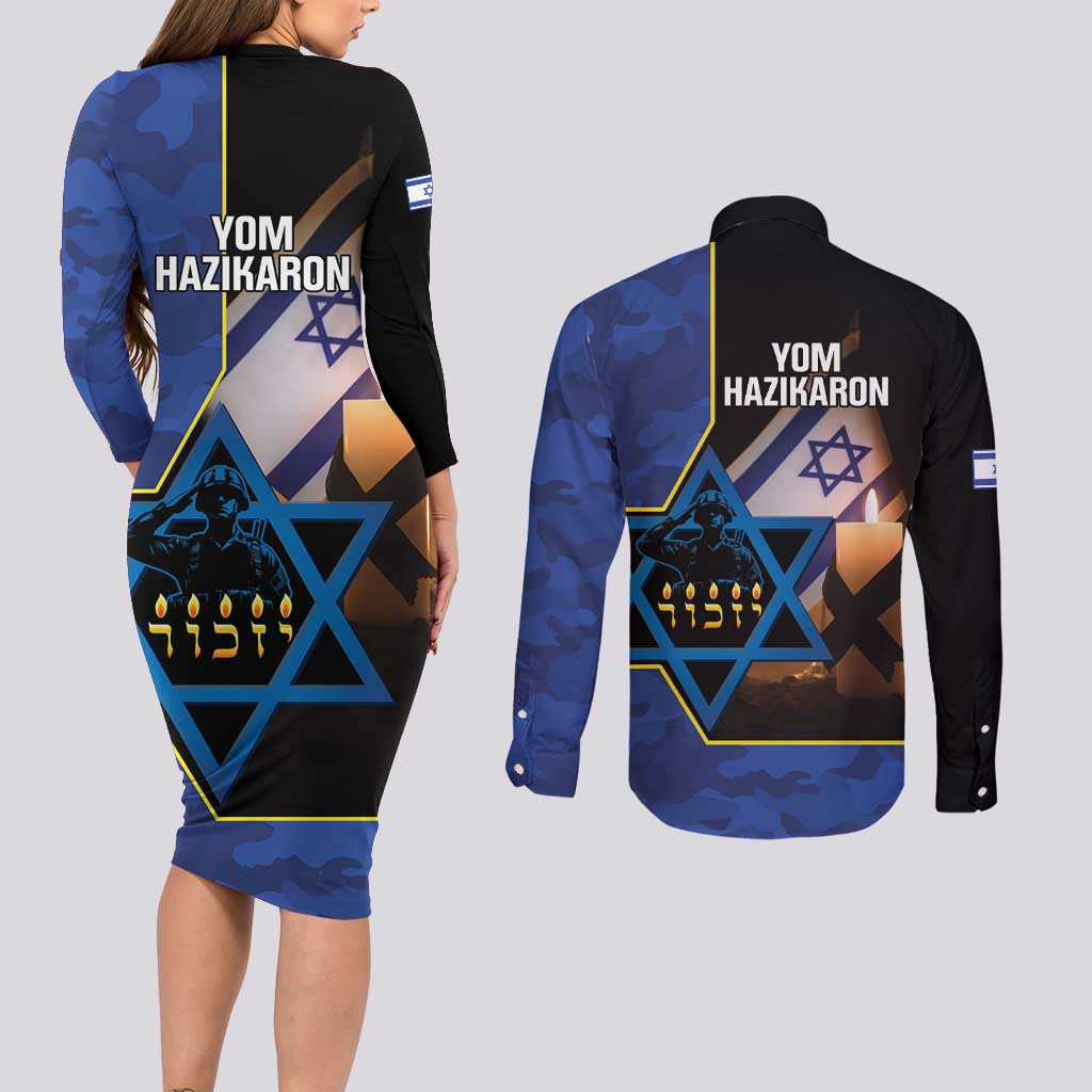 Yom HaZikaron Israel Couples Matching Long Sleeve Bodycon Dress and Long Sleeve Button Shirt We Will Always Remember Camouflage Style