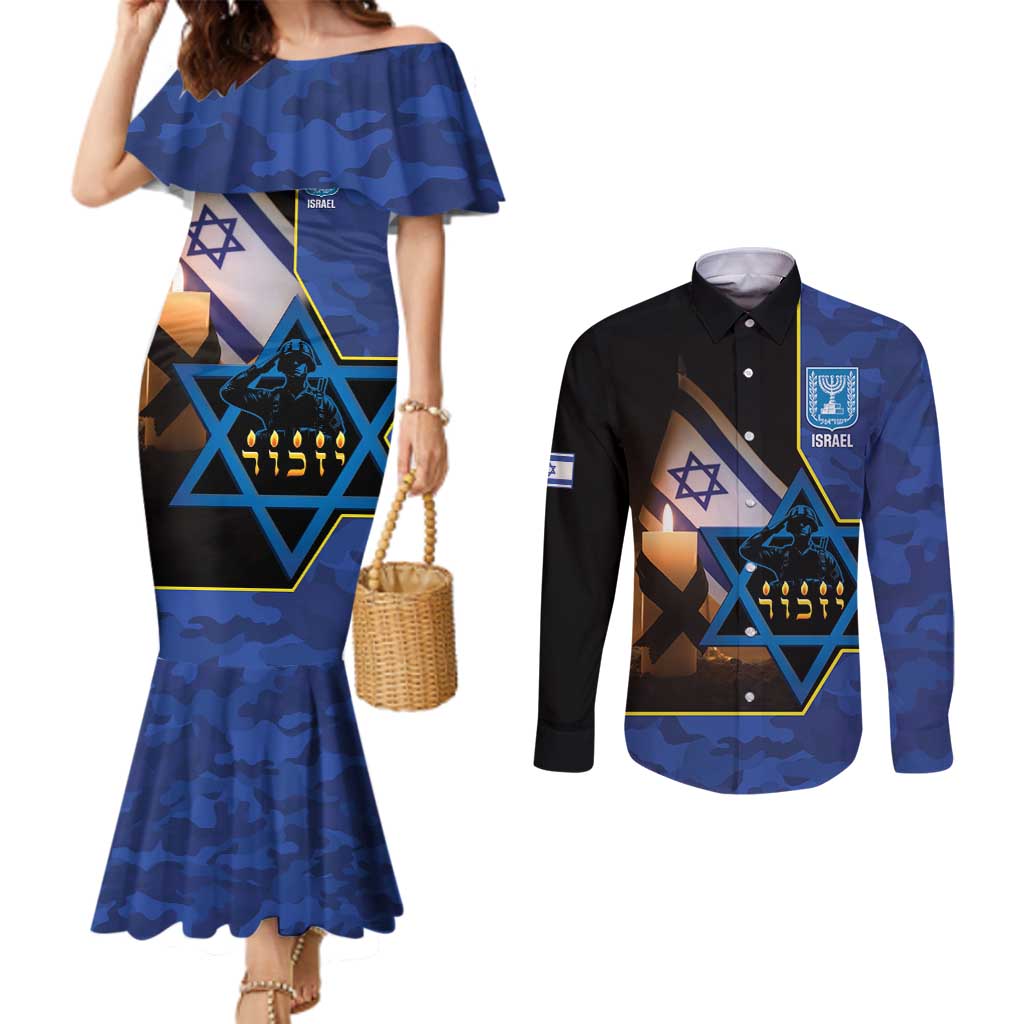 Yom HaZikaron Israel Couples Matching Mermaid Dress and Long Sleeve Button Shirt We Will Always Remember Camouflage Style