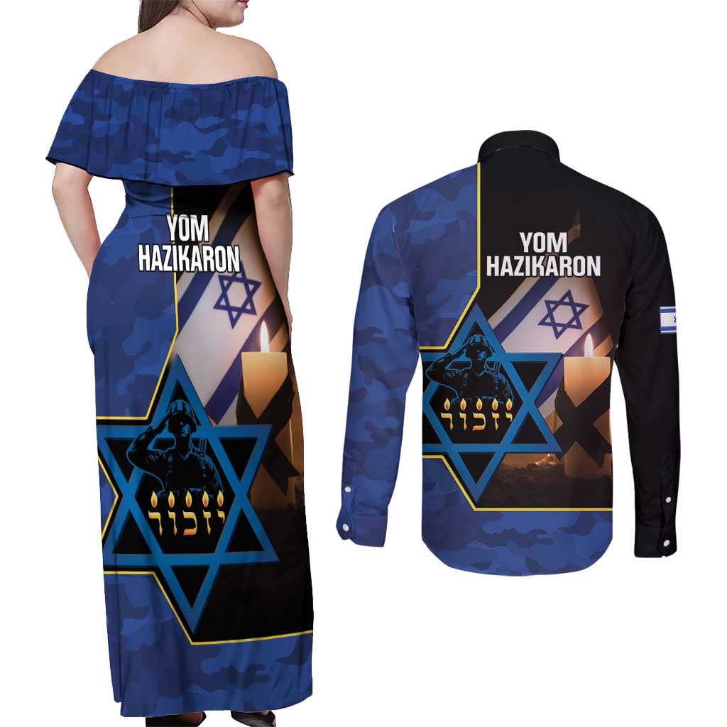 Yom HaZikaron Israel Couples Matching Off Shoulder Maxi Dress and Long Sleeve Button Shirt We Will Always Remember Camouflage Style