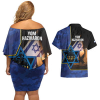 Yom HaZikaron Israel Couples Matching Off Shoulder Short Dress and Hawaiian Shirt We Will Always Remember Camouflage Style