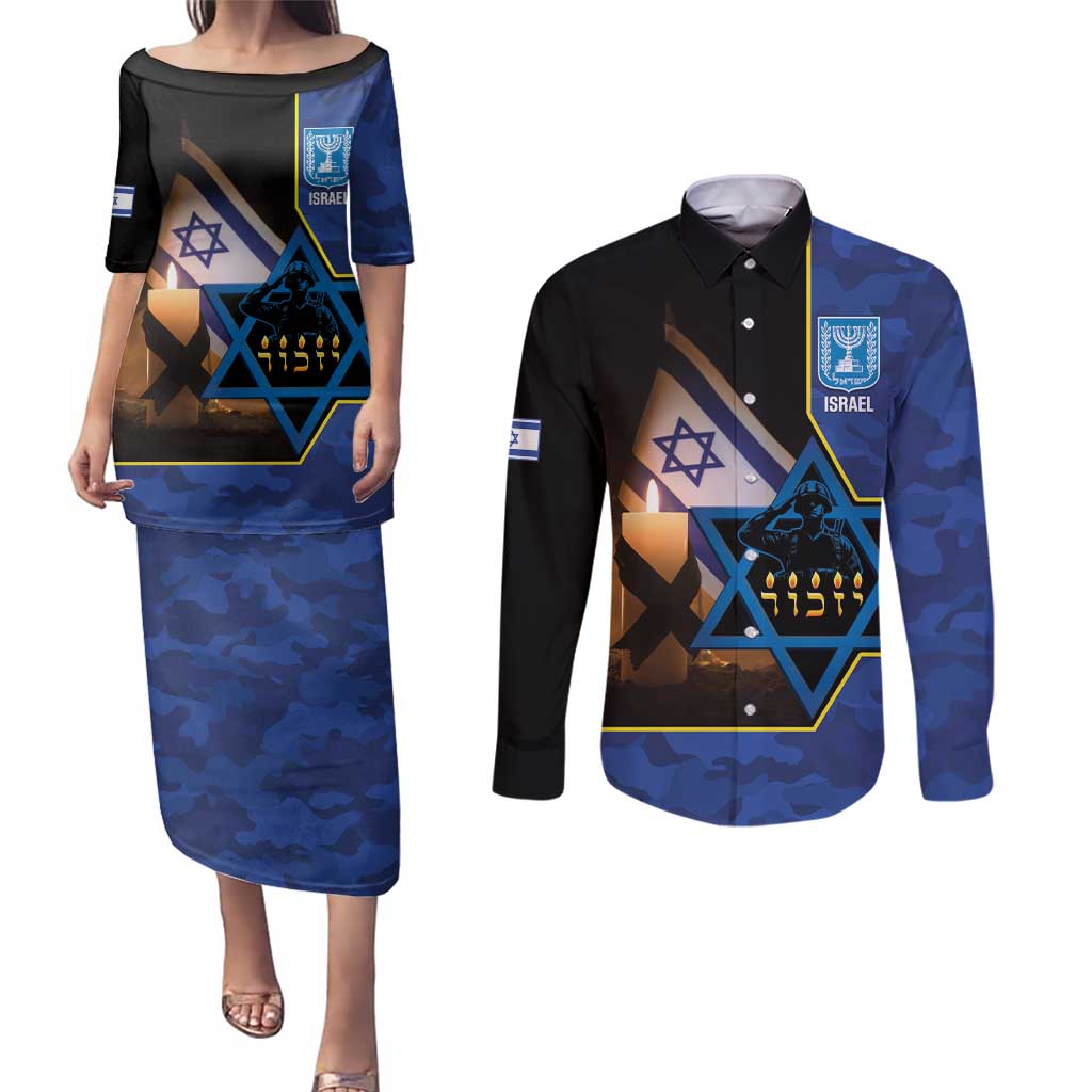 Yom HaZikaron Israel Couples Matching Puletasi and Long Sleeve Button Shirt We Will Always Remember Camouflage Style