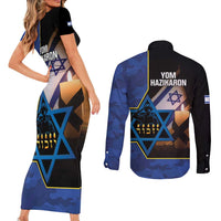 Yom HaZikaron Israel Couples Matching Short Sleeve Bodycon Dress and Long Sleeve Button Shirt We Will Always Remember Camouflage Style
