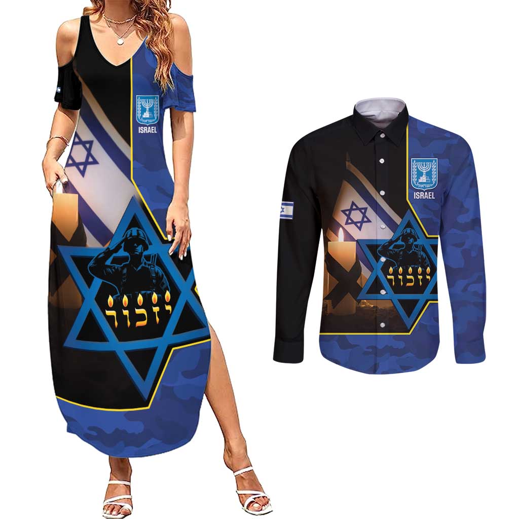 Yom HaZikaron Israel Couples Matching Summer Maxi Dress and Long Sleeve Button Shirt We Will Always Remember Camouflage Style