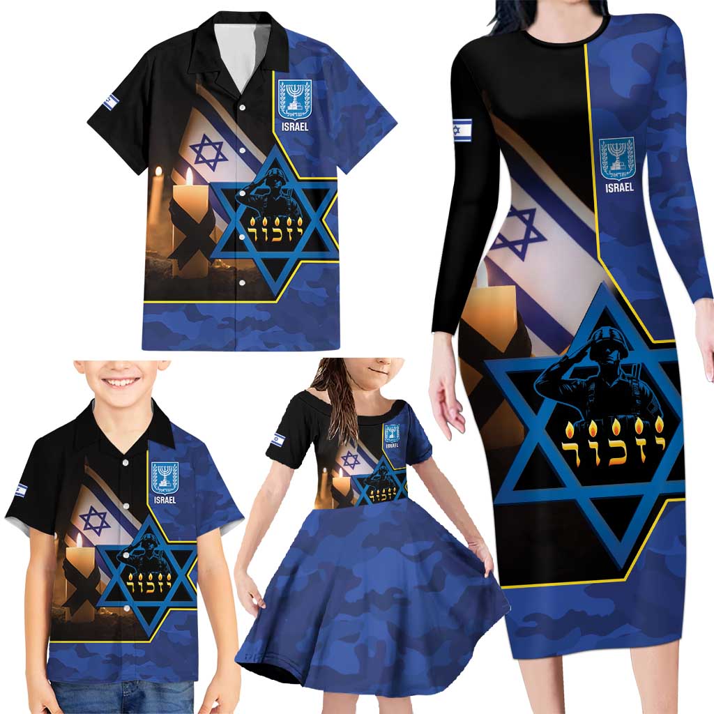 Yom HaZikaron Israel Family Matching Long Sleeve Bodycon Dress and Hawaiian Shirt We Will Always Remember Camouflage Style