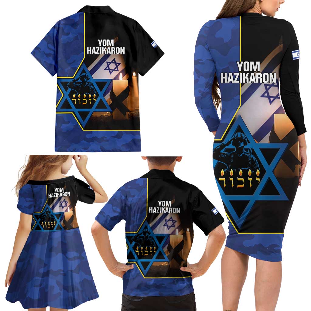 Yom HaZikaron Israel Family Matching Long Sleeve Bodycon Dress and Hawaiian Shirt We Will Always Remember Camouflage Style