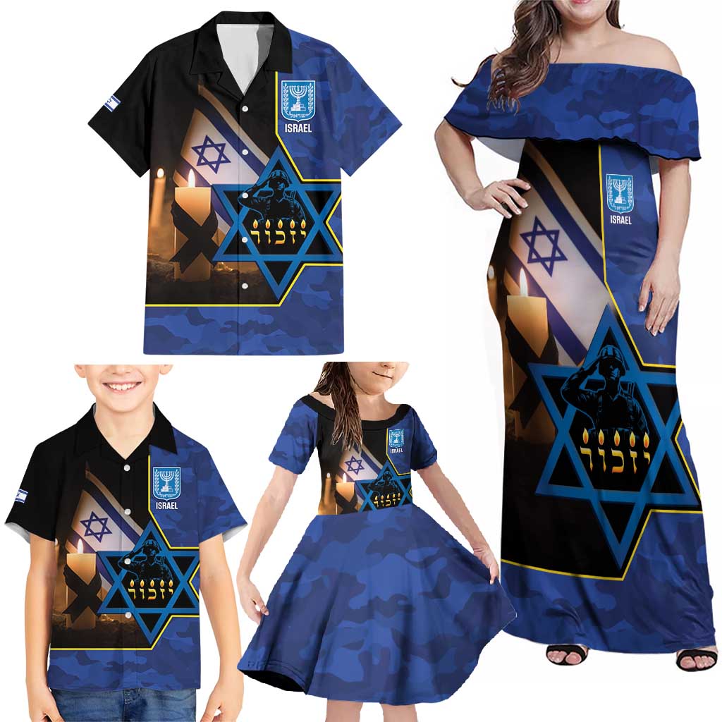 Yom HaZikaron Israel Family Matching Off Shoulder Maxi Dress and Hawaiian Shirt We Will Always Remember Camouflage Style
