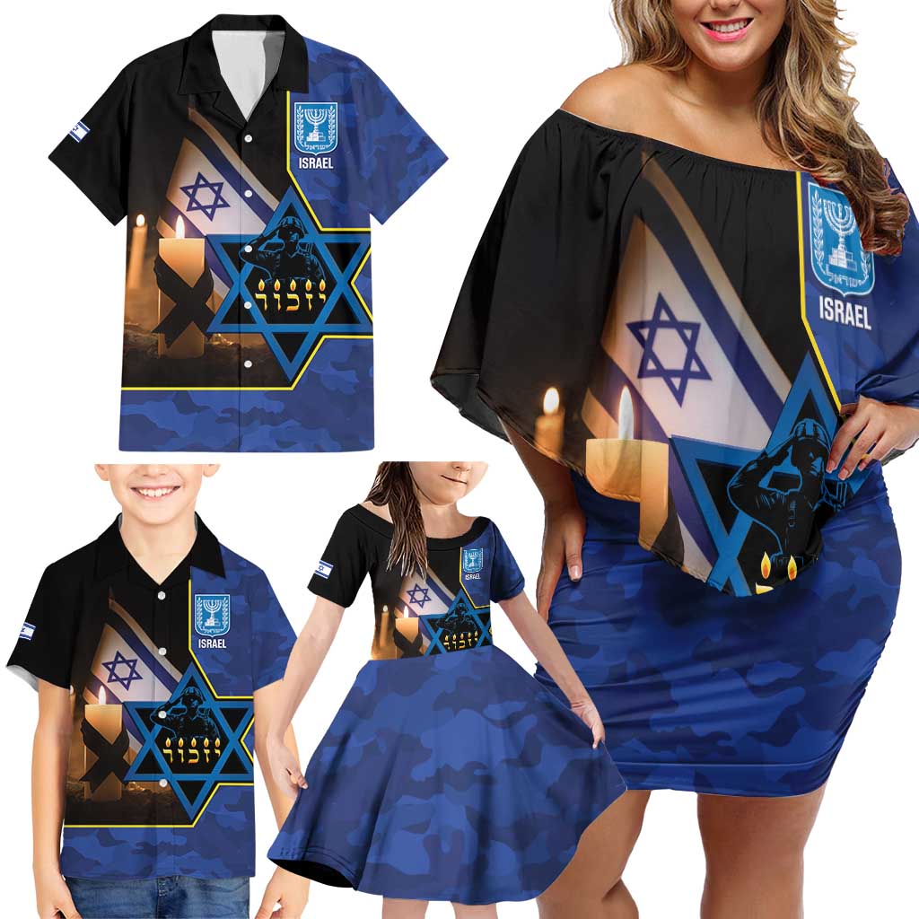 Yom HaZikaron Israel Family Matching Off Shoulder Short Dress and Hawaiian Shirt We Will Always Remember Camouflage Style