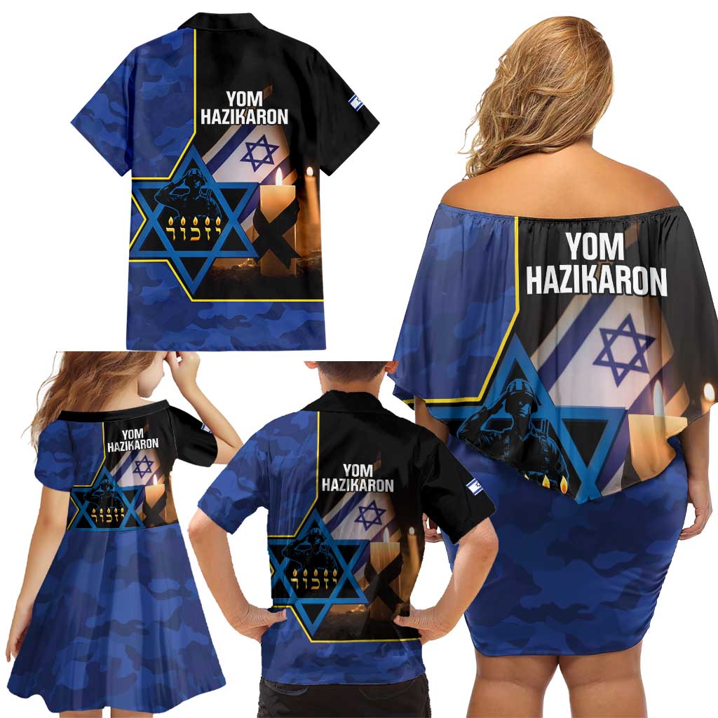 Yom HaZikaron Israel Family Matching Off Shoulder Short Dress and Hawaiian Shirt We Will Always Remember Camouflage Style