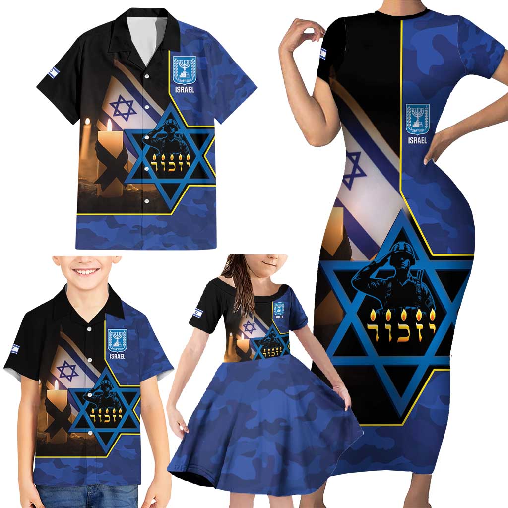 Yom HaZikaron Israel Family Matching Short Sleeve Bodycon Dress and Hawaiian Shirt We Will Always Remember Camouflage Style