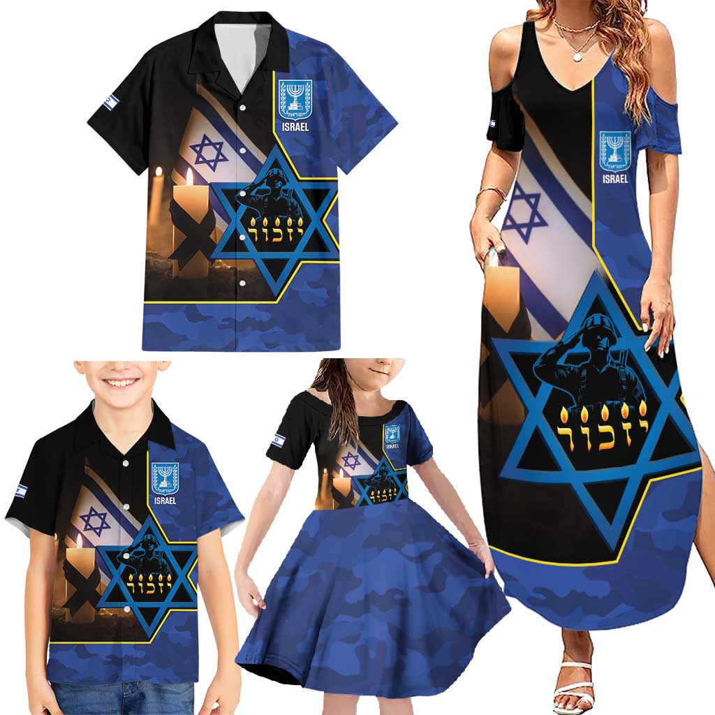 Yom HaZikaron Israel Family Matching Summer Maxi Dress and Hawaiian Shirt We Will Always Remember Camouflage Style