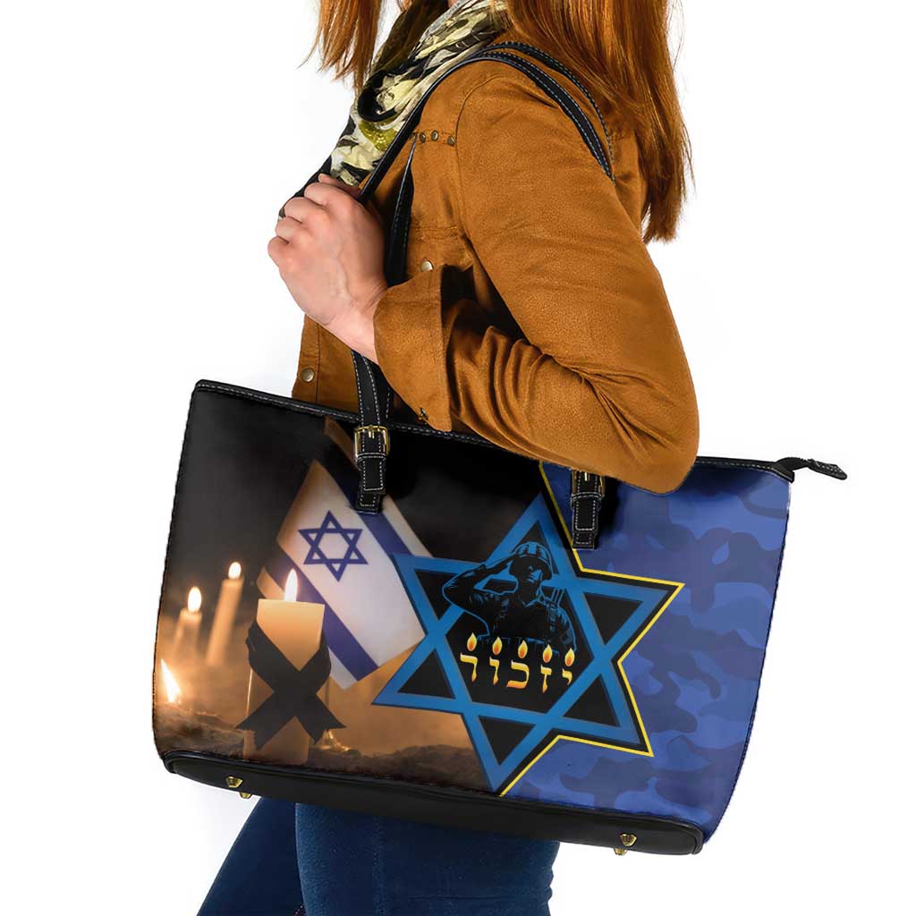Yom HaZikaron Israel Leather Tote Bag We Will Always Remember Camouflage Style